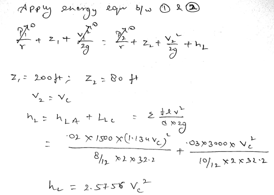 ст Apply energy equ blw equ b/w ① & 2 1° V, + 2- 2. + Z₂t the 29 7. - 2оо; Z, - Rо и v, Eva h, & hc } ter? LA Geap o2 x /vo x