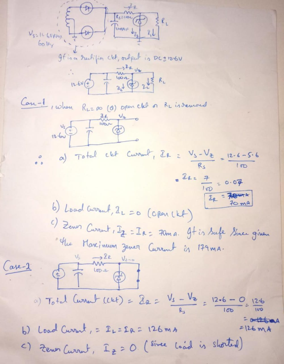 AR Gotty If in a rectifier cet, output is DC4 1260 I won 12.604 Tatu Case-I, when R oo (0) open ckt or Re is removed ar Vz us