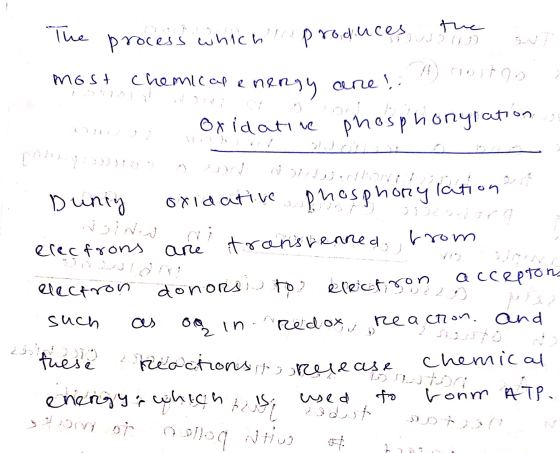 The es the process which is produces st most chemical energy are ! - oxidative phosphonylation on Duniy oxidant Duniy oxidati