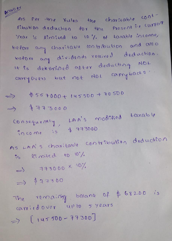 Answer 2 Present ie current As per the rules the charitable co ribution deduction for the Present ve a Year is limited to 10%