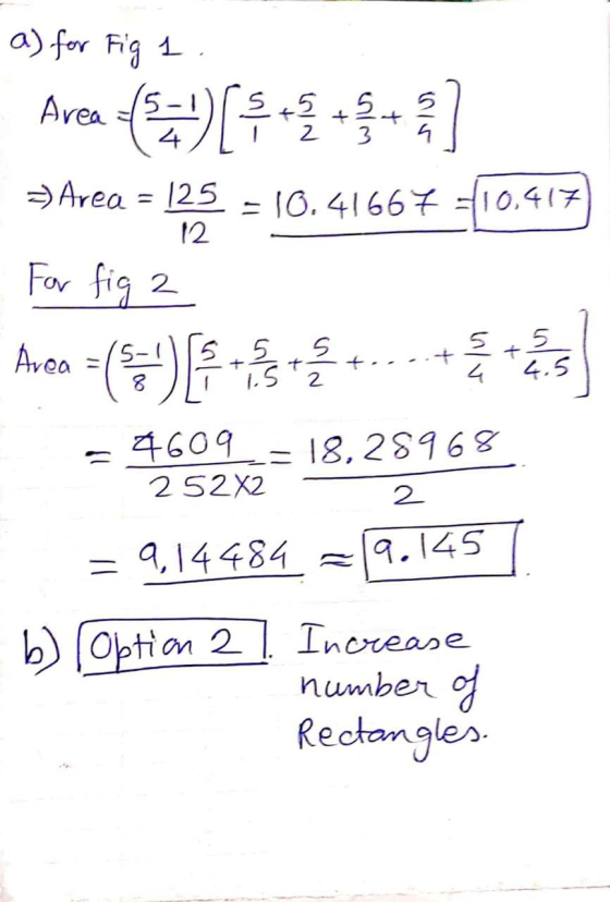 a) for Fig 1, Area 5 5.5 2 5 3 4 = 10.41667 -10.417 =) Area = 125 12 For fig 2 5 55 Area 5 + 16 + nu 1.5 8 4.5 2 = 4609 = 18,
