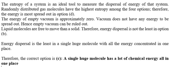 The entropy of a system is an ideal tool to measure the dispersal of energy of that system. Randomly distributed gas molecule