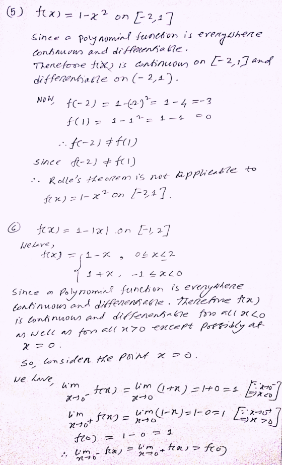 (5) Hero = 1-8² on [-2,1 Since a polynomial function is everywhere Congnuous and di Herenga ne. Therefore tid, is continuous