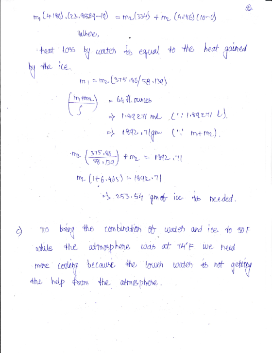 mi (41180),(23.9839-10) = m2(334+ m (Gul86) (10-0 Malhere, . theast 1096 by water this equal to the heat gained by the ice, m