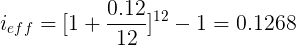 iefs = [1 + 4,5 - 12 – 1 = 0.1268