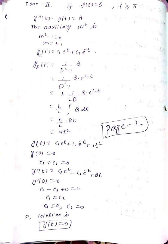 ;{}, T. care - 11. if f(t)=0 Ylb-jotzo The auxiliary sola is m=t , cette den en g (tzGet+let. golt 2 La EL 0.00. Dy et 10.2