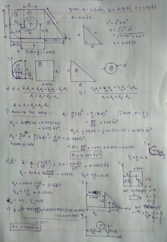 d 91 given, a= toboft, b= 2.91ft, ca c=1.95ft d=oooft. 2 C a e = 56²a² = 51.95² – 1062 e = 1.115ft e. tb-(2+) = 0.995 2 0 a a