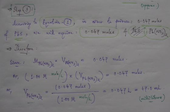 Copprox.) Accoming to Equation ©, in order to produce: 8.847 moles of pbs, we will require : (0.847 moles) of 168, 1.P6 (ro:)