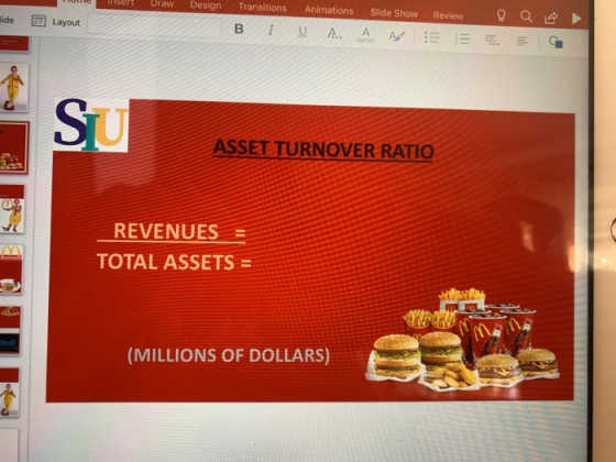 Design Transitions Draw Animations Slide Show Review Imsert B IUA lide A EE Layout SU ASSET TURNOVER RATIO REVENUES= TOTAL AS