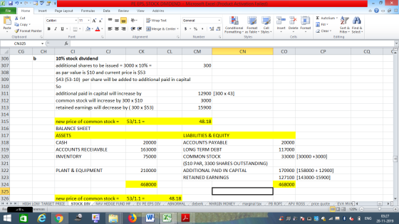 - 2x % Cut CQ & 308 309 So 311 313 PE EPS, STOCK DIVIDEND - Microsoft Excel (Product Activation Failed) File Home Insert Page