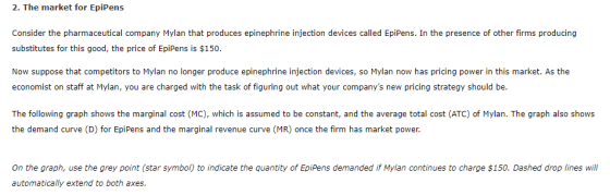 2. The market for EpiPens Consider the pharmaceutical company Mylan that produces epinephrine injection devices called EpiPen
