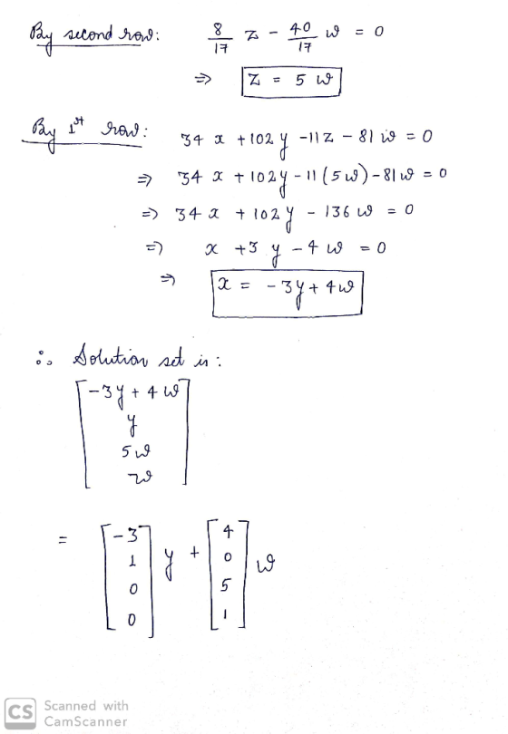40 8 = 0 ay Aucond as: 5 34 t10% t102y - 1 (5 )-8| = 0 34 34 a - 136 u = 0 t02 x 3 - 0 -3Y+ :. lution d i t 4 u - 5 L9 3 Scan