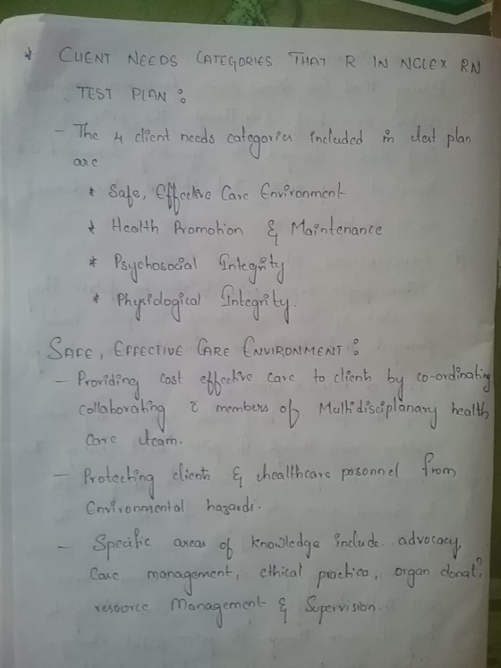 * CUENT NEEDS CATEGORIES THAT R IN NOLEX RN TEST PLAN : - The 4 dient needs categoria included in dest plan are & Safe, effec