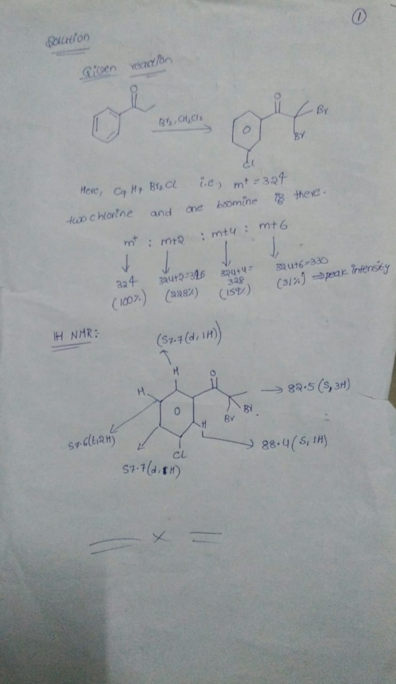 Polution Proen reaction BYL, CH₂Cl2 Here, cq Hp Bra al .c.) mt=327 tuo chlorine and one boomine 8 there. mt mt mtu mt6 32 ut6