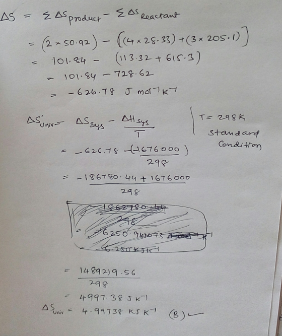 AS = ZAS product T= 2.9 85 △S Sys stand ard 298 6TS0 44 1676 ooo 248 298 997. 38 J K-)