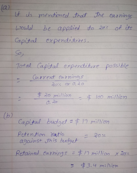 la it is mentioned that the earnings would be applied to 20% of its Capital expenditures. possible Total - Capital expenditur