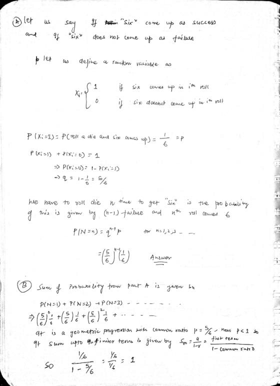 A let and us say of six y tettin Six come up as success does not come up as failure & let us define a random variable as i