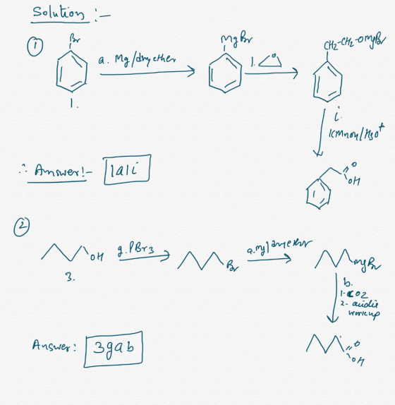 Solution :- CH2-CH₂-Omper a. Mg/damyether (Mnon/Moot ser! i Nor g. Br 3 Mo any erretor Mage 1.co2 2- Adli worcup Aset: 39ab A