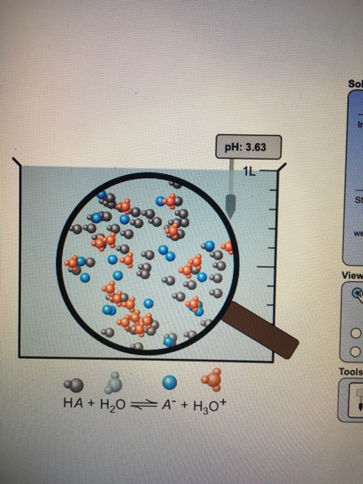 In pH: 3.63 St we View Tools HA + H2O -A + H30+