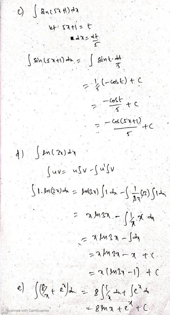 c) I sine sahidi let satiat a darat S sin (satilda, , sint.dt. T (cost) + tc -cost sto - cos(5x+1) tc d) Jen (za) din Suve us