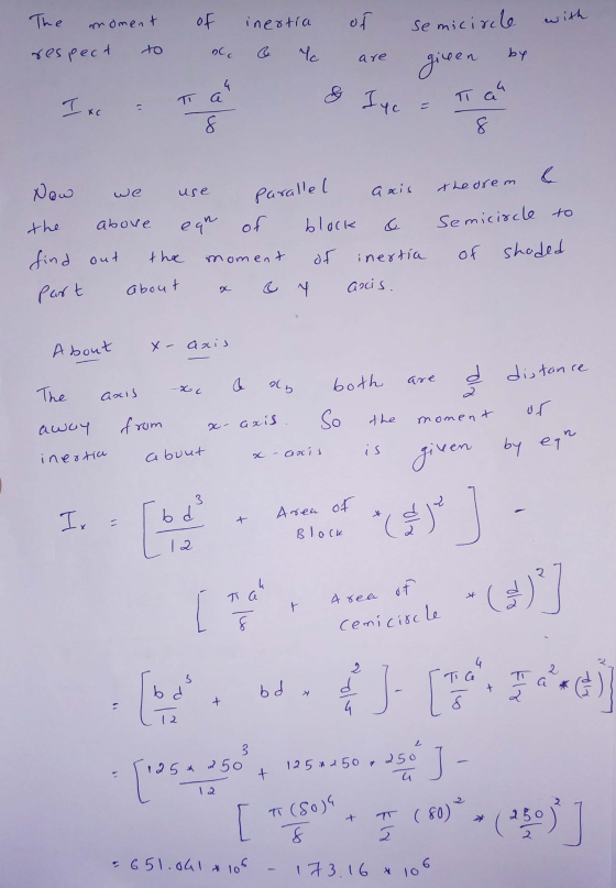 of inertia of with The moment respect to semicircle gineen C. Yo by & Iyo T an Ixc 8 8 Now thedrem we use parallel axis the a