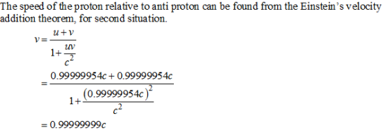The speed of the proton relative to anti proton can be found from the Einsteins velocity addition theorem, for second situat