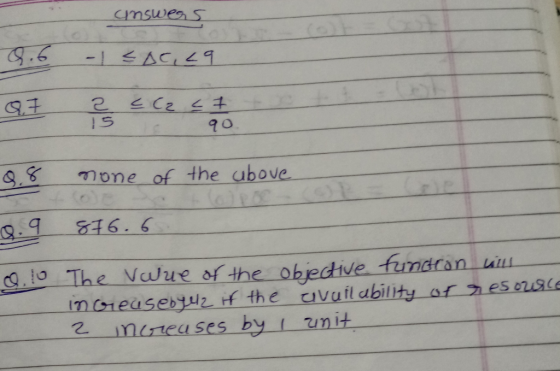 answers 8.6 - | < AC,21 7 & 2 (2 st 9.8 none of the above 9.9 876.6 Q.10 The Value of the objective tundron wills increasebyl