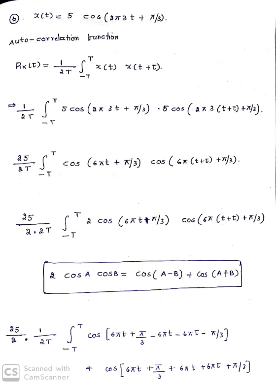 © 2(t) = 5 cos(273 + + 7/3). Auto-correlation bunction PxLtda A+ S 26+) X(+ +). T 5 cos (2x 3 + + 7/3) .5 cos (ax 3 (t+1) +*}