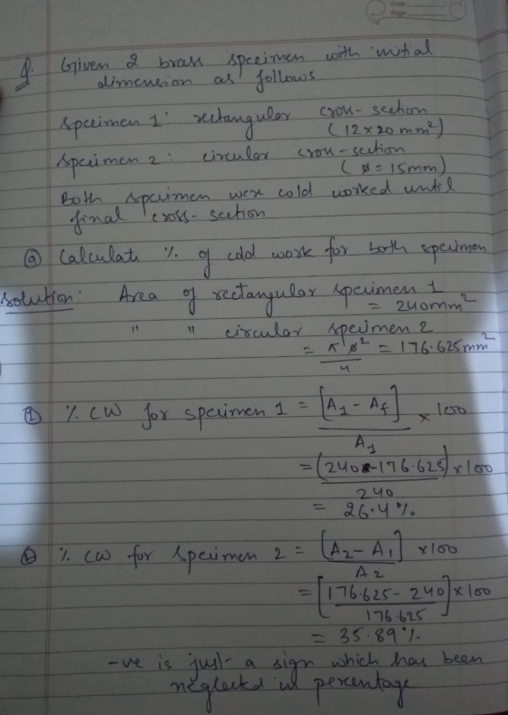 g. Given I ran specimen with initial dimension as follows cool- section speeimen 1. rectangular ( 12*20 mm²) Specimen circula