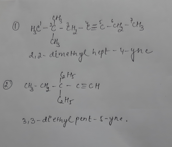0 he - ? ? &H=e=&& Hz ~ *H3 2,2-dimethyl hept - 4-yne GHS ② CH₂ - CH₂ - C - CECH CaHs 3,3-diethyl pent-s-yne,