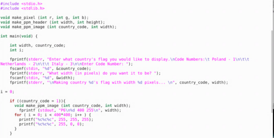 #include #include <stdio.h> <stdlib.h> void make_pixel (int r, int g, int b); void make-ppm-header (int width, int height); v
