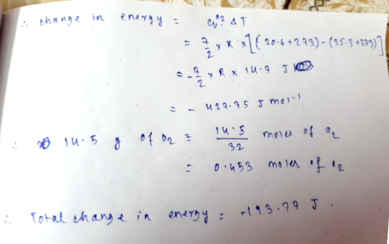 hange in energy l22)-(5329) 17 2 xR x 1u.9 JKOD 2 29.95 Jmoi 1u 5 1u. 5 melu of 32 Total ehany e in enery t 13.99 J
