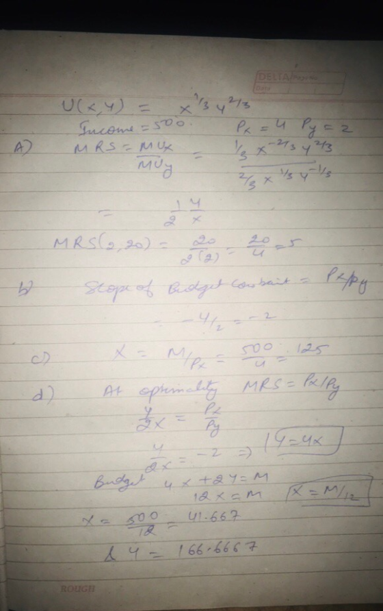 U(4,4) = x 34 Income = 500. 2 MRS. MUX x 3413 13 MRS 2,20) – 20-25 Stor of age content - Pepe 3 cs d) X-Me-S00125 At optimali