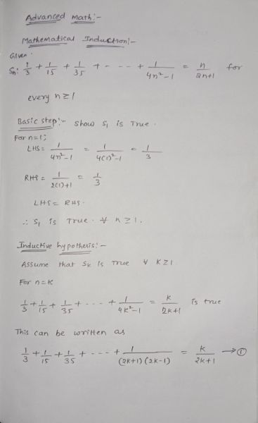 Advanced Math Mathematical Induction- Given for 15 n an 35 every nzl Basic step- show siis True Far n=1 LHS: 1 unt-1 Ź 460²1