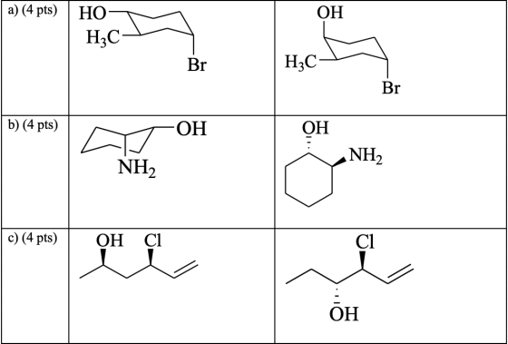 a) (4 pts) ОН HO- H2C Br H3C b) (4 pts) -OH NH2 NH2 c) (4 pts) OH