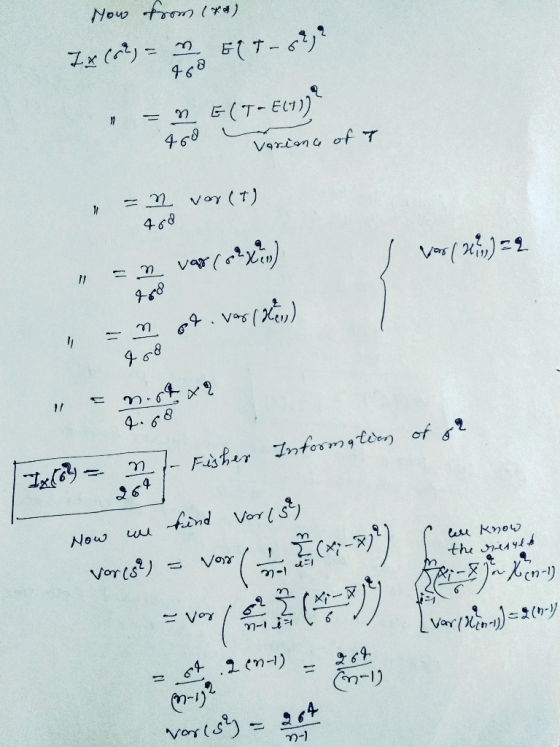 Now from (88) Ix (0²) = 60t-o? 480 11 5(T-E11) Variance of T 960 En vor (1) 488 Var(**)=2 => var roxas) 780 n pt. varlden) 1
