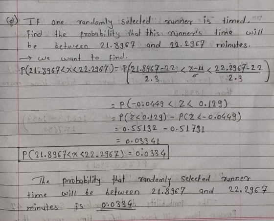از زیر Cod). Ti one randomly selected dunner is timed Find the probability that this runners time be between 21.8967 and 22.