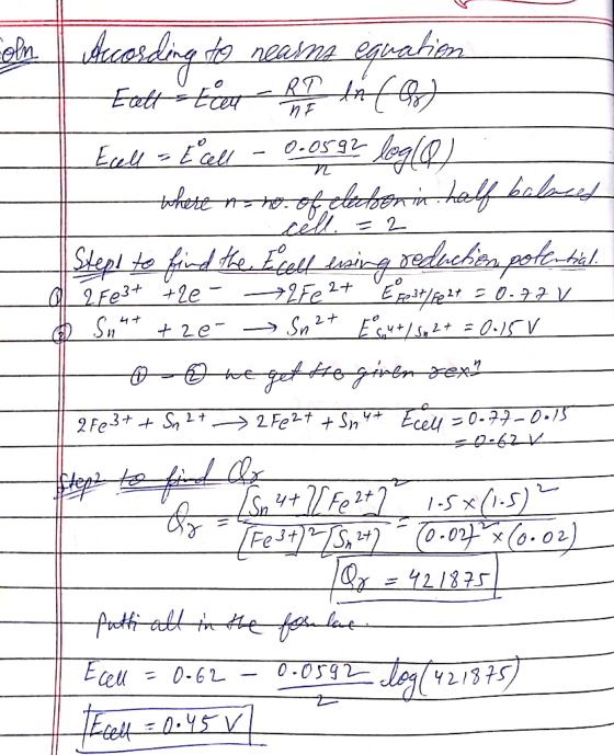 gealien neana EattEr O.OS92 Eu-al IL thete n-hoofehben helf baloceL Slepl to frd te ethaig edeea pole 2Fe3+2e 2Fe 2ナ Sn2 = 0.