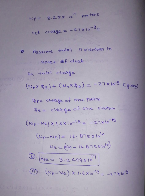 net cnaye=-27x10-9c Assu me total りelecto) m speet ef ust Riven) 9chvrgof sme elochon (Nur-Ne) x 1.cxtsls 21xlo3 (ur-Ne) x 1.