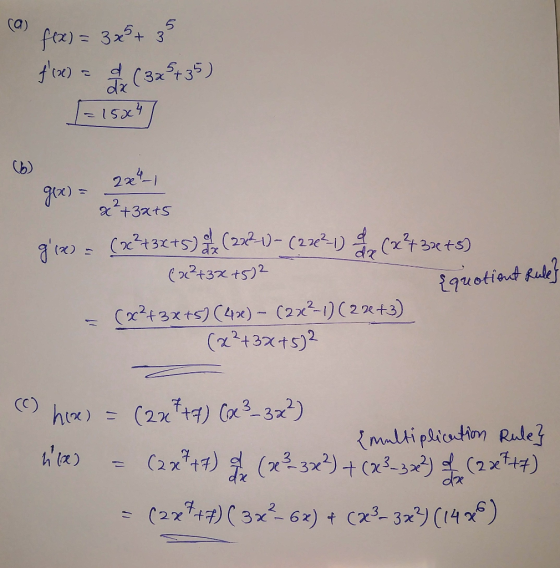 a) f(x) = ax - 1584 f(x) = 3x²+ 35 (3x +35) 224, gex) = 2 x + 3xts gir - (2x +32+5)(2x2-0-(230) (2%33+5) (x²+3x+5)2 {quotie