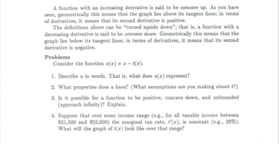 A function with an increasing derivative is said to be concave up. As you have seen, geometrically this means that the graph