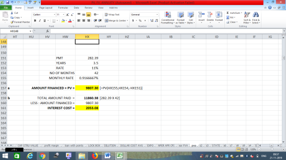 PV, FV, ANNUITY (Autosaved) Microsoft Excel (Product Activation Failed) File Home Insert Page Layout Formulas Data Review Vie
