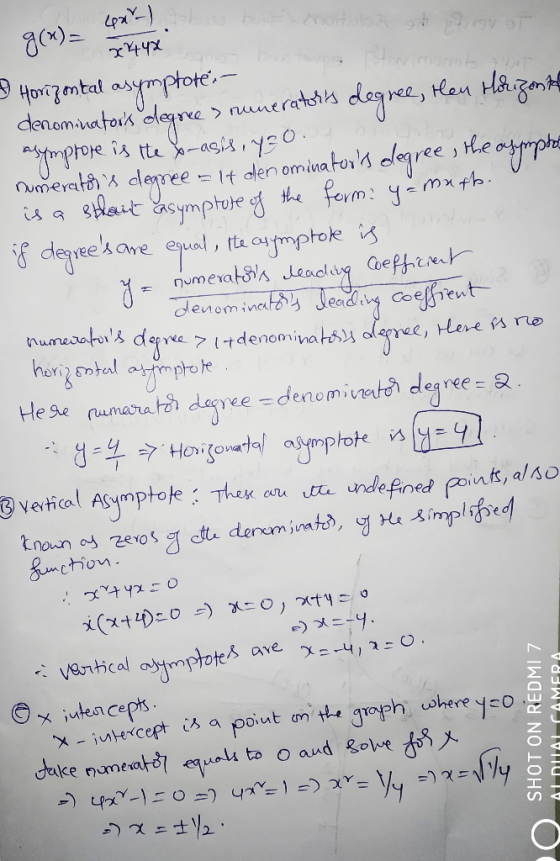 62-) gobe but droitola et 24442 svoT g(x) = ing coeffrent & Horizontal asymptote: - denominators degree > numerators degree