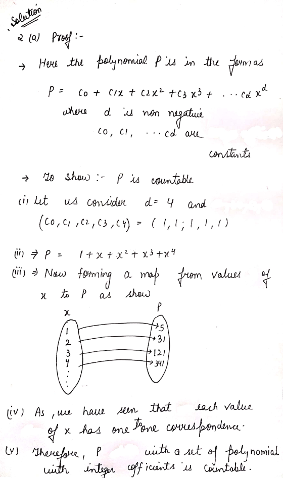 Solution a (0) Proof :- Here the polynomial P is in the form as . p= cot cixt (2x² +(3x3 + ...cdxa where d is non negature I