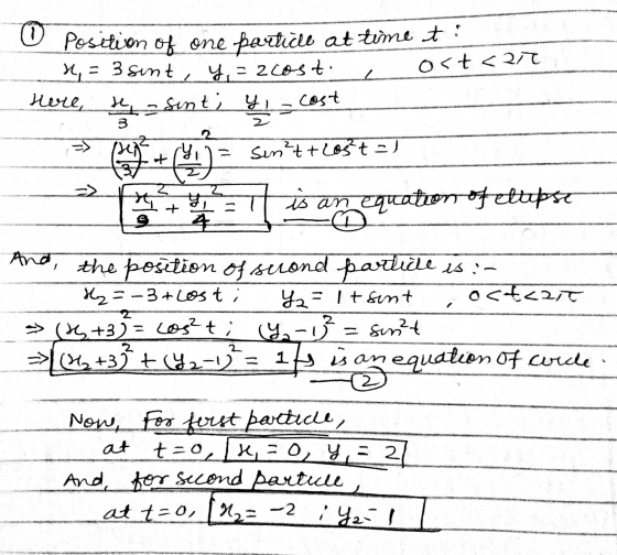 2 0 Posetion of one particle at time t: = 3 sint, y, - 2 costi Ost <2t here, h - sinti sint; y, cost by tu = sent tcost =) si