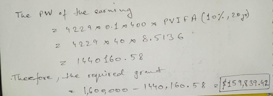 The PW of the earning PNIFA (10% 2 4229 x o. 1 xyoo x 2 4229 x 40 x 8.5136 . 2 1640 160.58 Therefore, the required grant a 1,