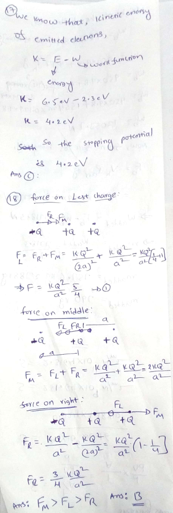 co-that, liinerie enersd Emid clecoons os R= 4.2eV O42 ⑩ force on-test charge: Ains O a ta C on middle CA Seyie on vight: FL