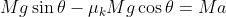 M g \sin \theta - \mu_k M g \cos \theta = M a
