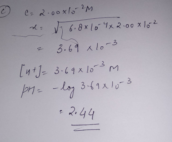 o C2 2.008152 de J 6.8*10 4x2.00 x 102 2 3.69 xlo-3 [u+J= 3-69x103 m pr= -log 369x10-3 2.44