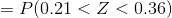 =P(0.21<Z<0.36)